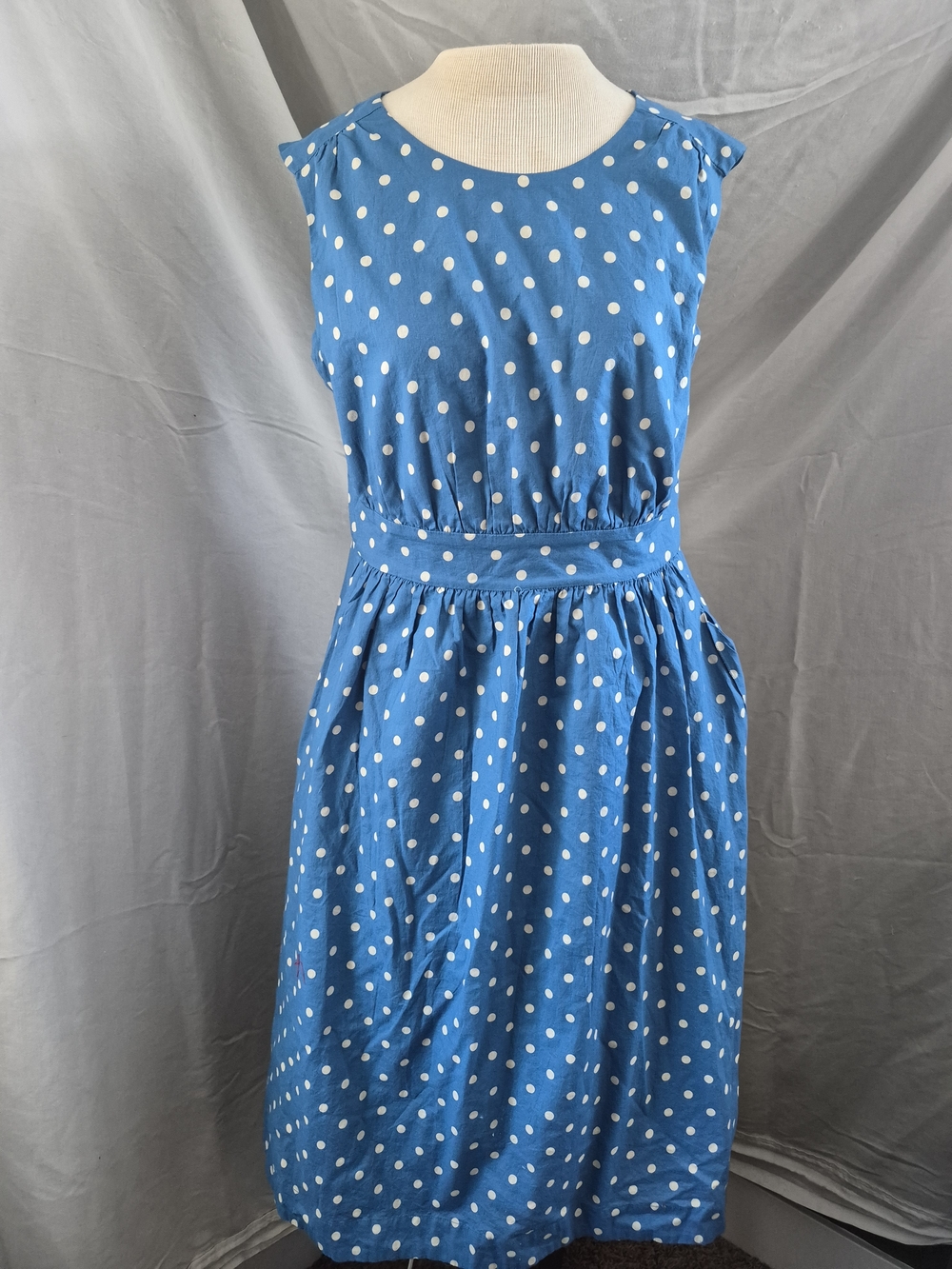 Blue Polka Dot Sleeveless Dress
